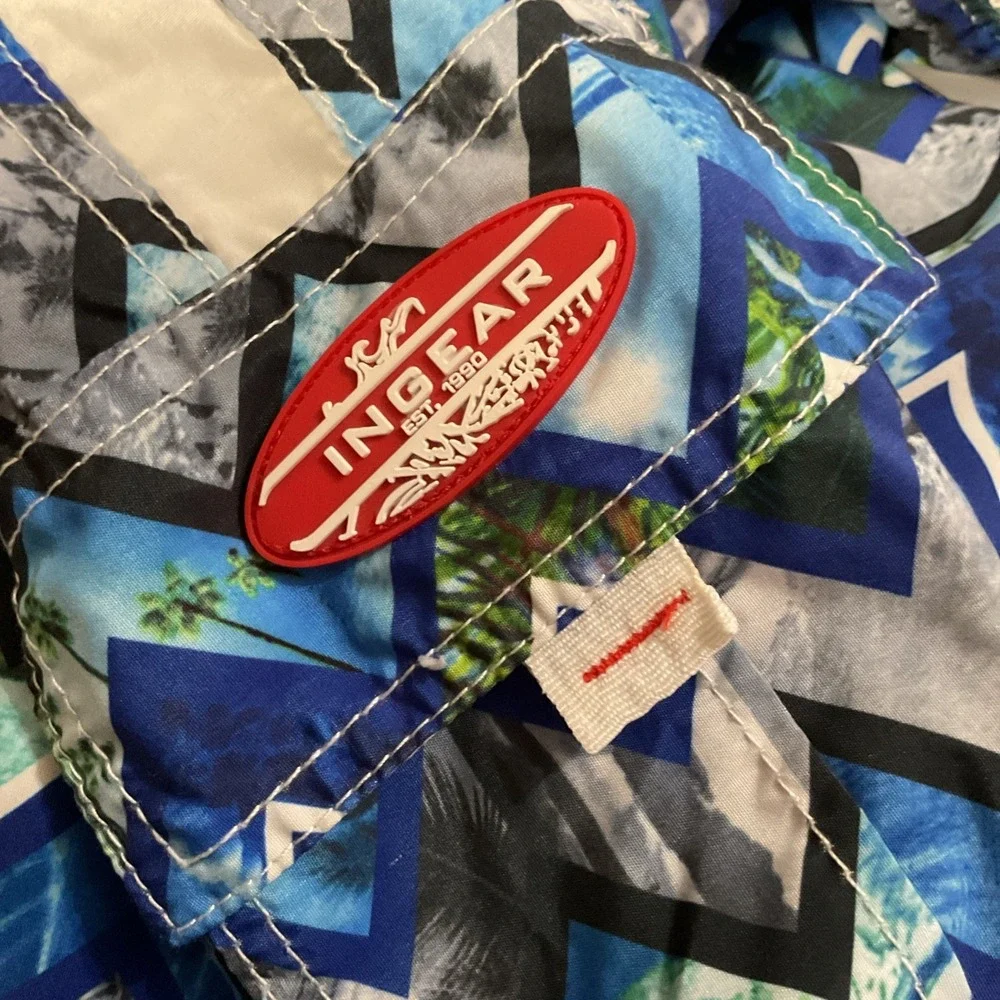 Ingear Swim Mens Blue Board Shorts Swim Trunks Mesh Lined XXL MS1 Geo Surf